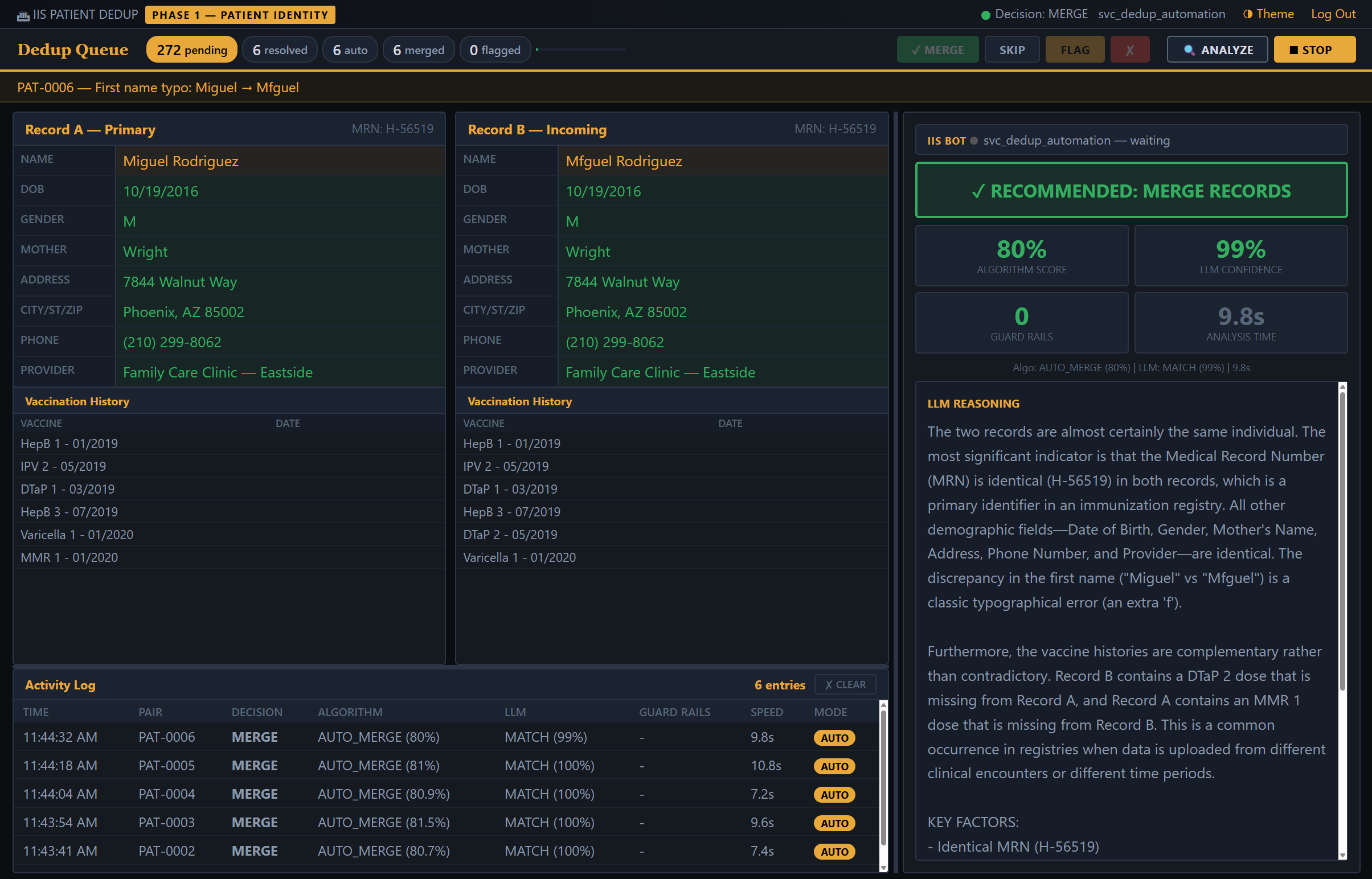 CohesiveIZ patient identity dedup interface