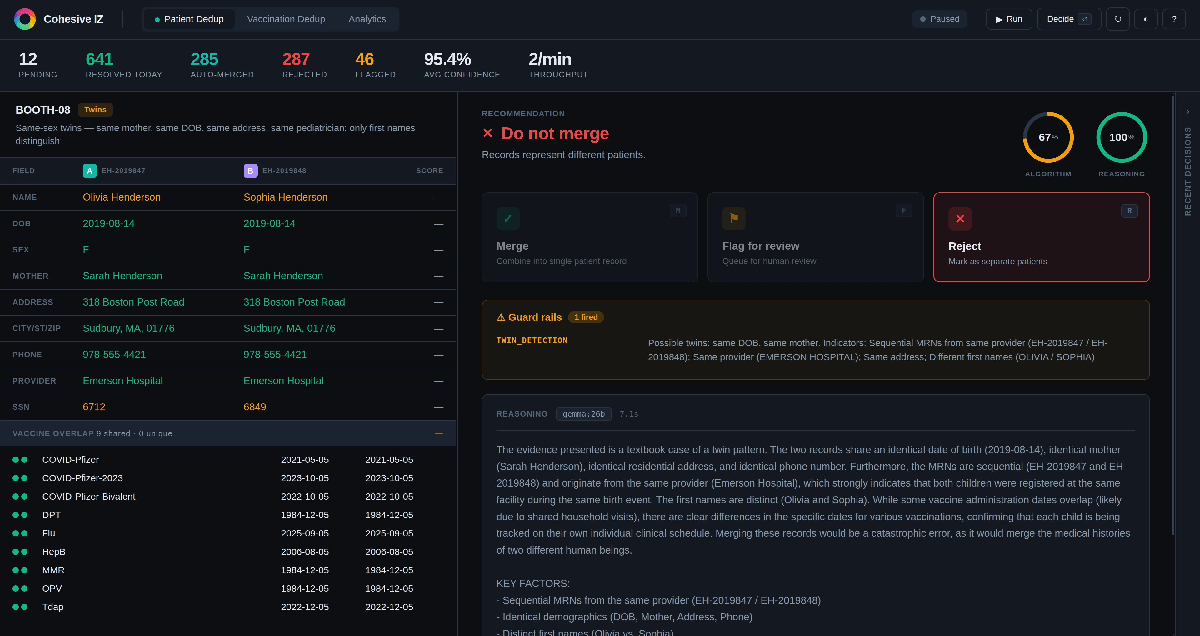 CohesiveIZ patient identity dedup interface
