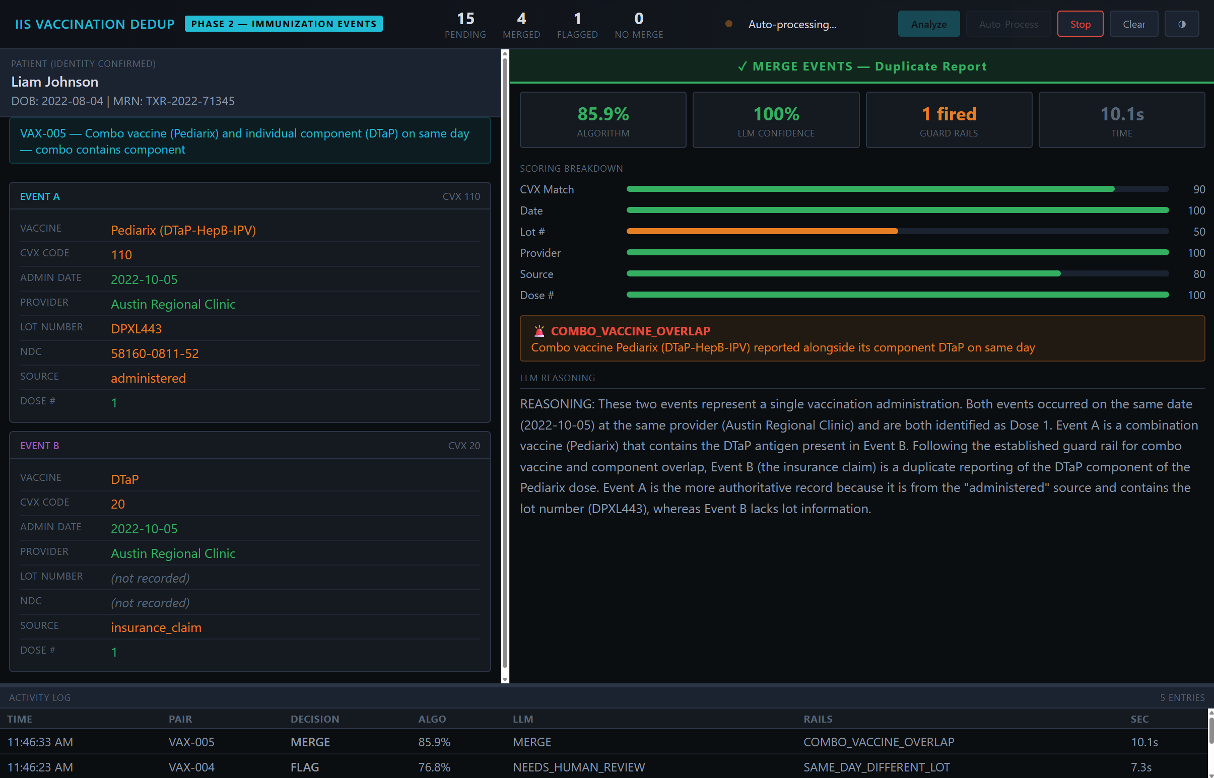 CohesiveIZ vaccination event dedup interface